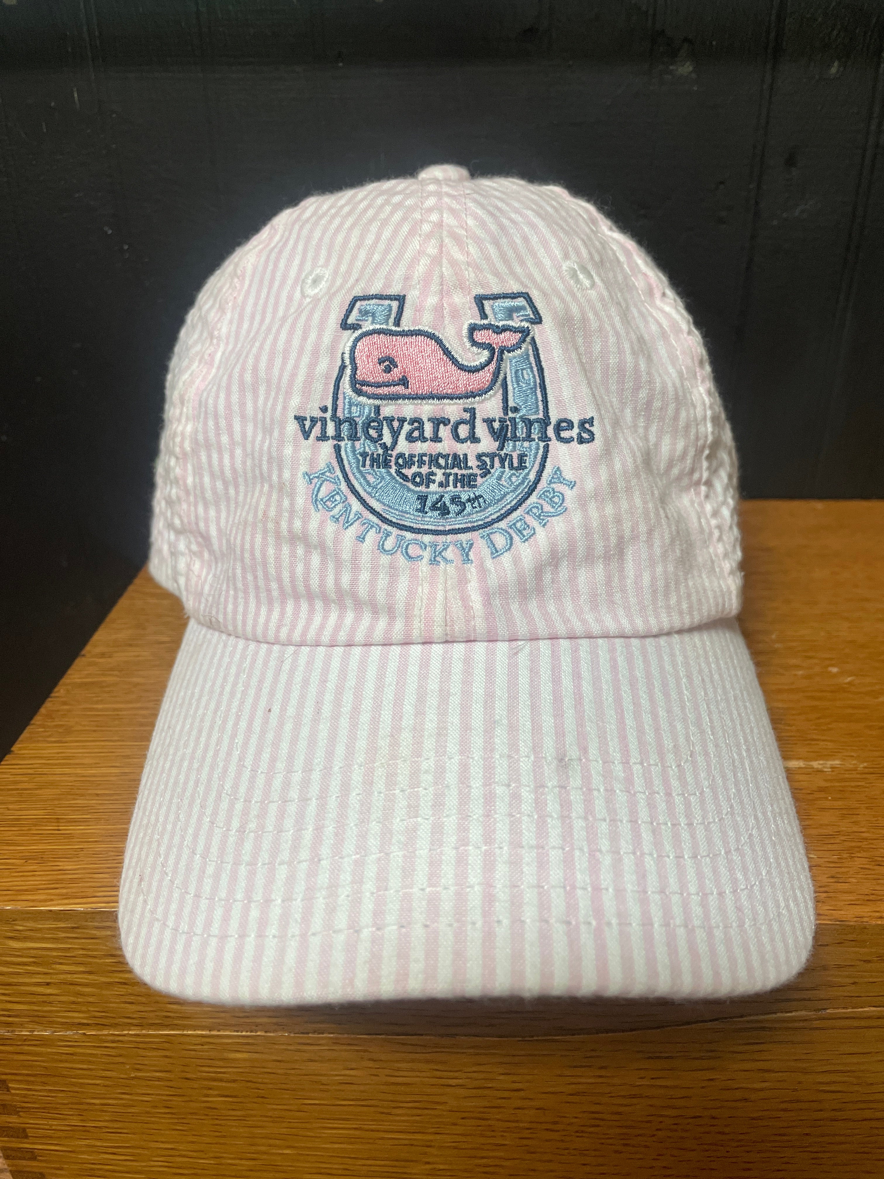 Vineyard Vines Kentucky Derby 2016 Blue & White Stripe with Pink Ball cap Hat Men main image 4